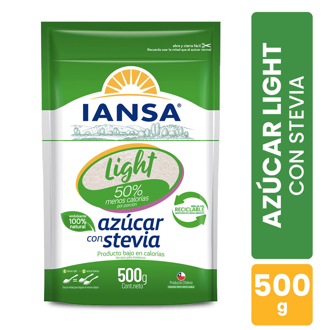 Azúcar Blanca Light Con Stevia 500 Gr