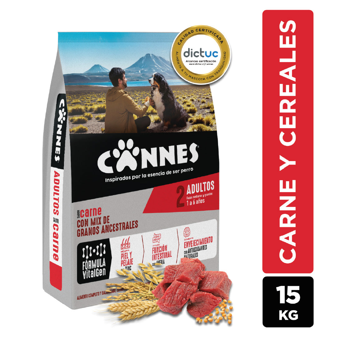 Alimento Perro Adulto Cannes Carne y Cereales 15 Kg