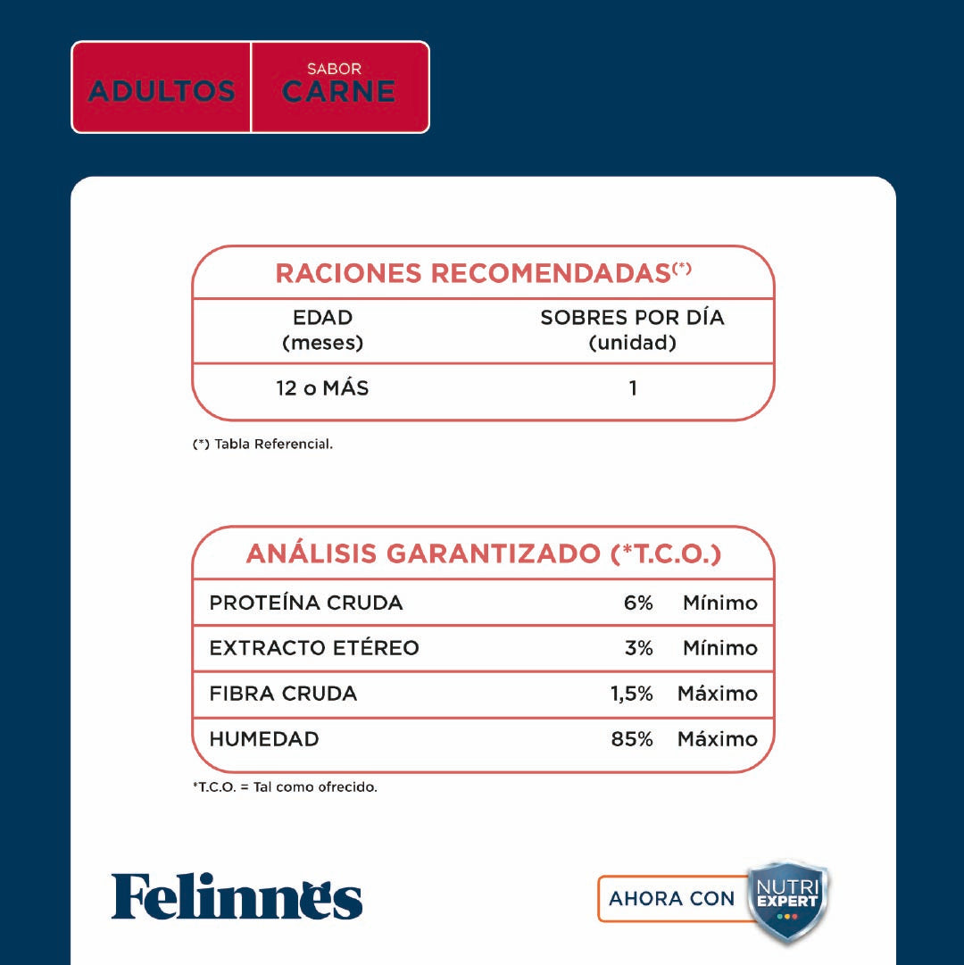 Pack 12 Alimento Húmedo Gato Húmedo Felinnes Carne 85 Gr