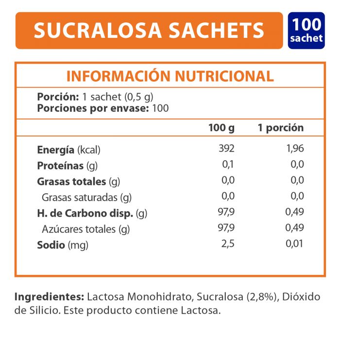 Endulzante Sucralosa Pack Sachet 100u