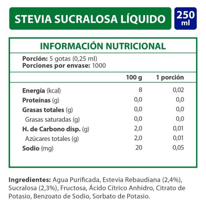 Endulzante Stevia Sucralosa 250 Ml