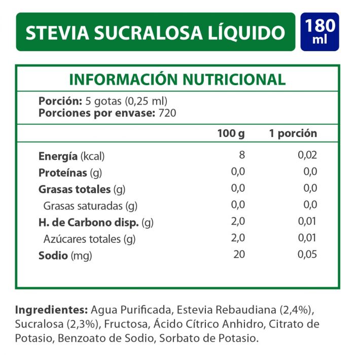 Endulzante Stevia Sucralosa 180 Ml