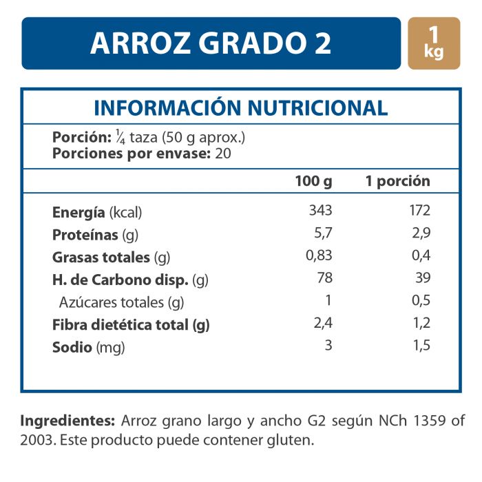 Arroz Grado 2 Grano Largo Ancho 1 Kg