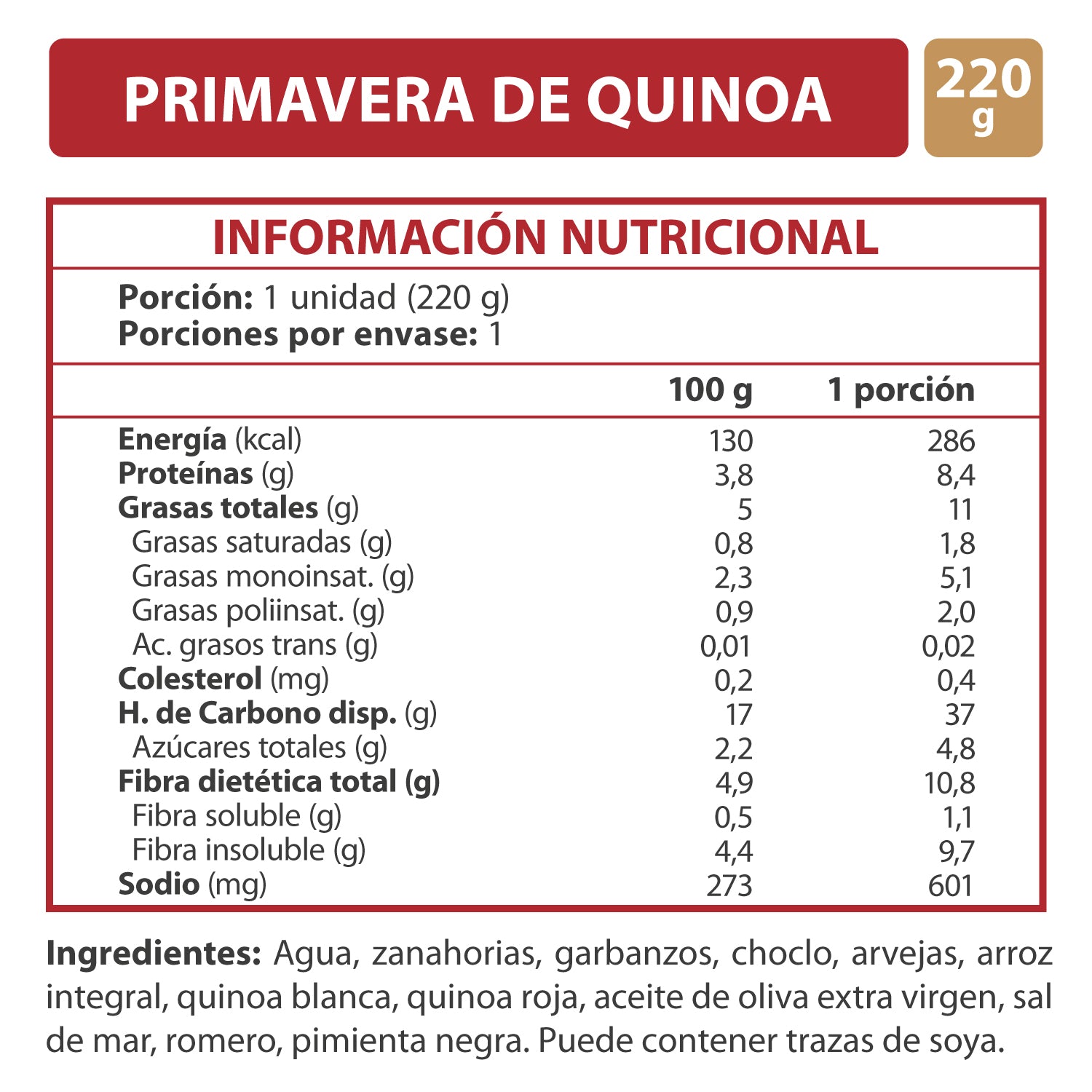 Plato Listo Ya! Primavera De Quinoa 220 Gr