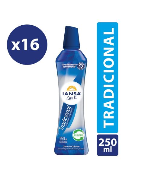 Endulzante Líquido Tradicional Sacarina Sucralosa Pack 16x250ml